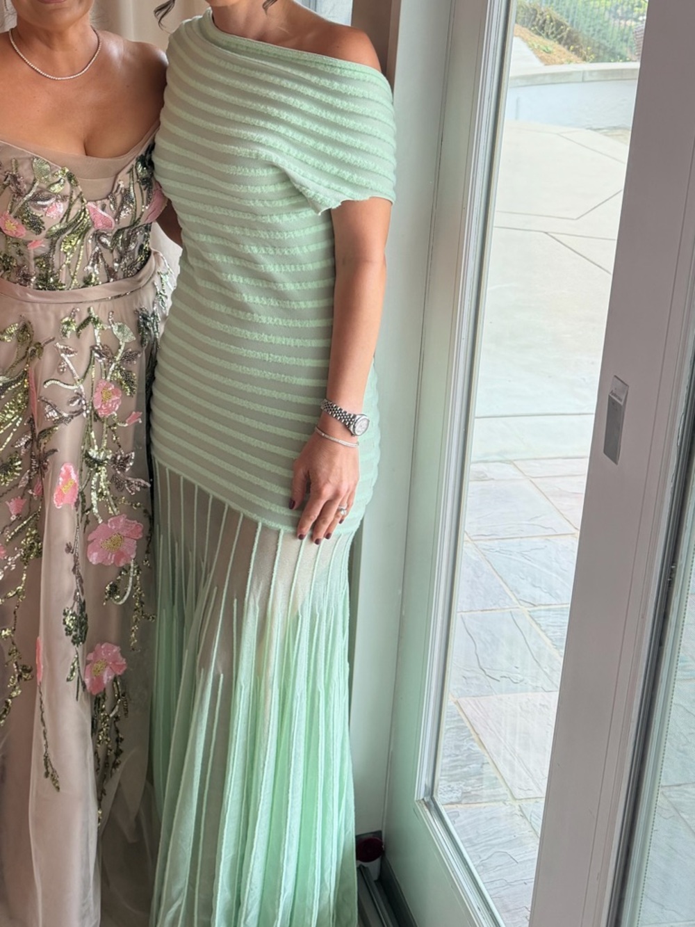 Alexis One-Shoulder Sheer-Panel Mint Green Evening Gown - Picture 4 of 4